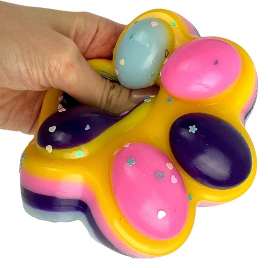 Jucarie Antistres Squishy Model Labuta de Pisica, Textura Moale cu Revenire Lenta, Material Elastic Lavabil, Format Big 12.5 x 10.5 cm, 220 g, Roz Galben Mov