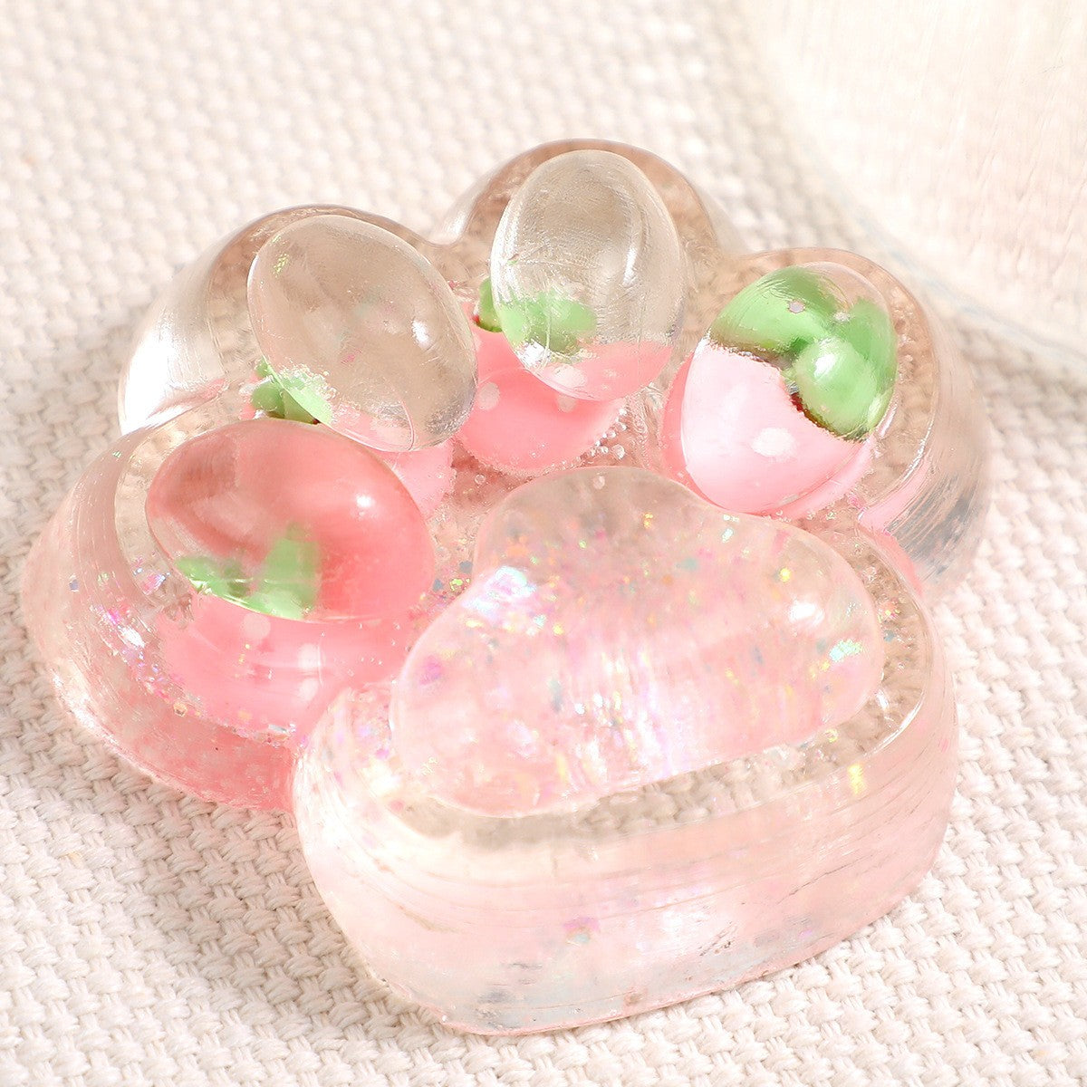 Jucarie Antistres Squishy, Model Labuta de Pisica Cat Paw cu Revenire Lenta, Material TPR Moale si Elastic, Transparent cu Insertii Animate, 6.5 x 7 cm, 62 g