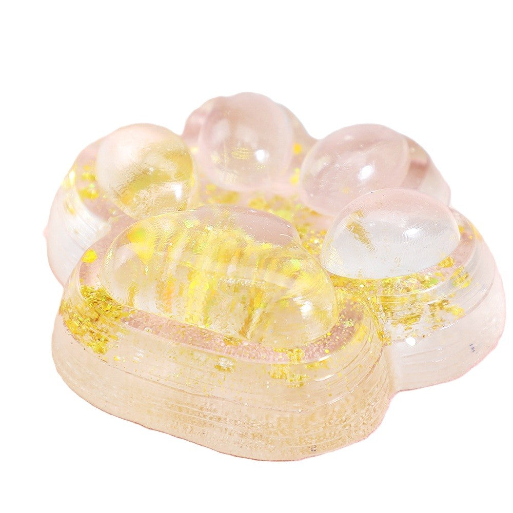 Jucarie Antistres Squishy Laba de Pisica, Revenire Lenta, Model Cat Paw cu Sclipici, Material TPR Moale, 6.5 x 7 cm, Transparent cu Inseritii, 62 g