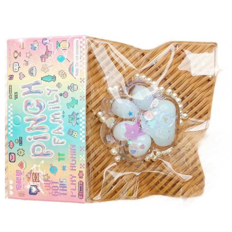 Jucarie Antistres Squishy, Labuta de Pisica cu Perlute si Revenire Lenta, Material TPR Flexibil, 7 x 6.5 cm, Multicolor
