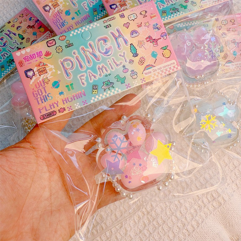 Jucarie Antistres Squishy, Labuta de Pisica cu Perlute si Revenire Lenta, Material TPR Flexibil, 7 x 6.5 cm, Multicolor