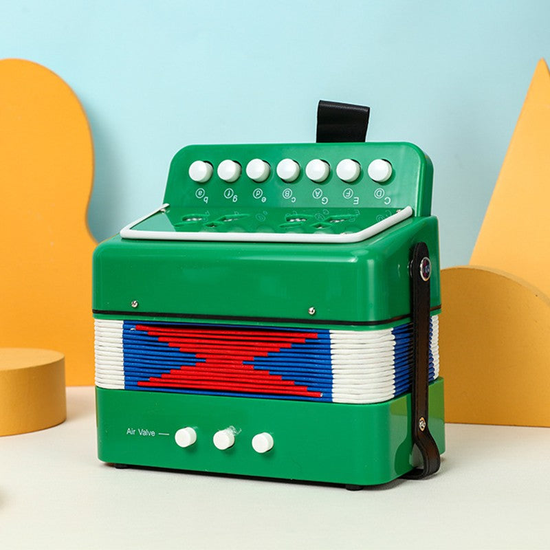 Acordeon Jucarie pentru Copii, Instrument Muzical Educativ cu 7 Butoane Note si 2 Bass, Plastic Rezistent, 18 x 17 x 10 cm, Verde
