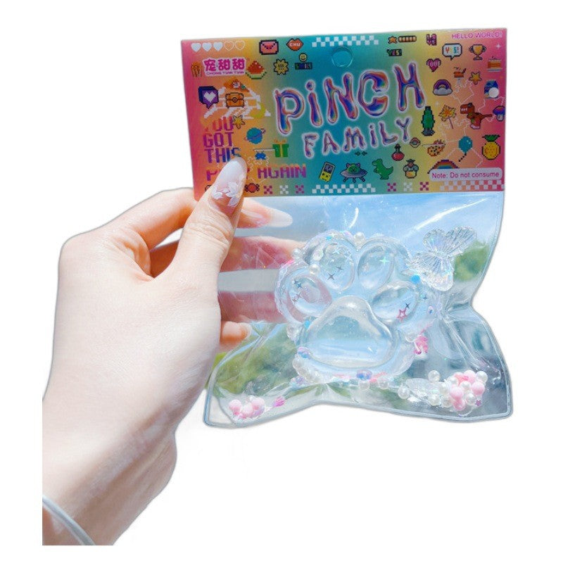 Jucarie Antistres Squishy Labuta de Pisica, Revenire Lenta, Model Crystal Ice, Material TPR Moale, Transparent, 6 x 6 cm