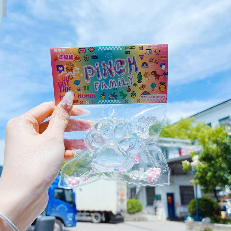 Jucarie Antistres Squishy Labuta de Pisica, Revenire Lenta, Model Crystal Ice, Material TPR Moale, Transparent, 6 x 6 cm