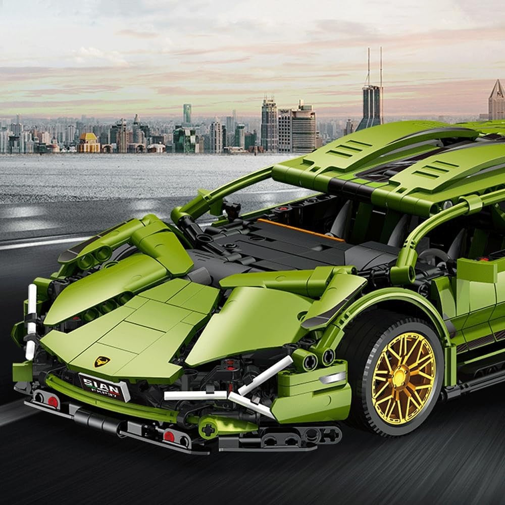 Joc de Construit Masina Sport Lamborghini, Set Educativ Tip Lego, Scara 1:14, Plastic, 1280 Piese, 6 Ani+, Verde