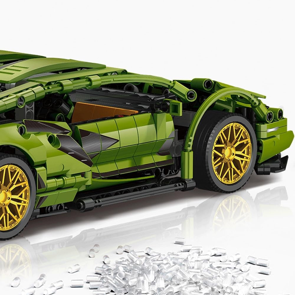 Joc de Construit Masina Sport Lamborghini, Set Educativ Tip Lego, Scara 1:14, Plastic, 1280 Piese, 6 Ani+, Verde