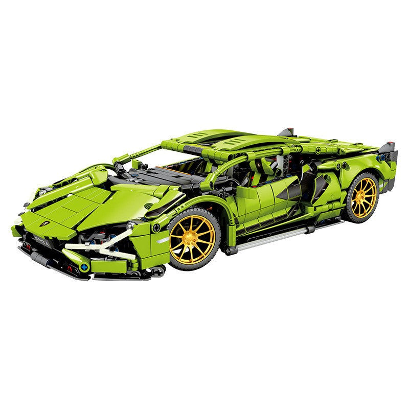 Joc de Construit Masina Sport Lamborghini, Set Educativ Tip Lego, Scara 1:14, Plastic, 1280 Piese, 6 Ani+, Verde