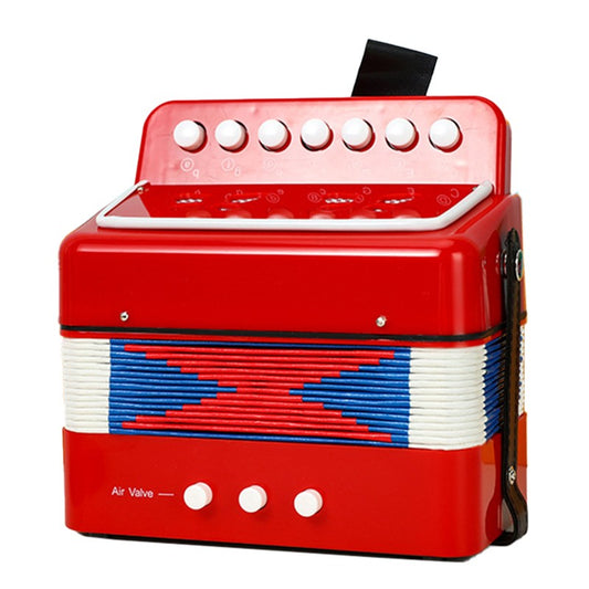 Acordeon Pentru Copii, Instrument Muzical Jucarie Pentru Educatie Timpurie, 7 Butoane Nota Si 2 Bass, Burduf Functional, 18 x 17 x 10 cm, Rosu