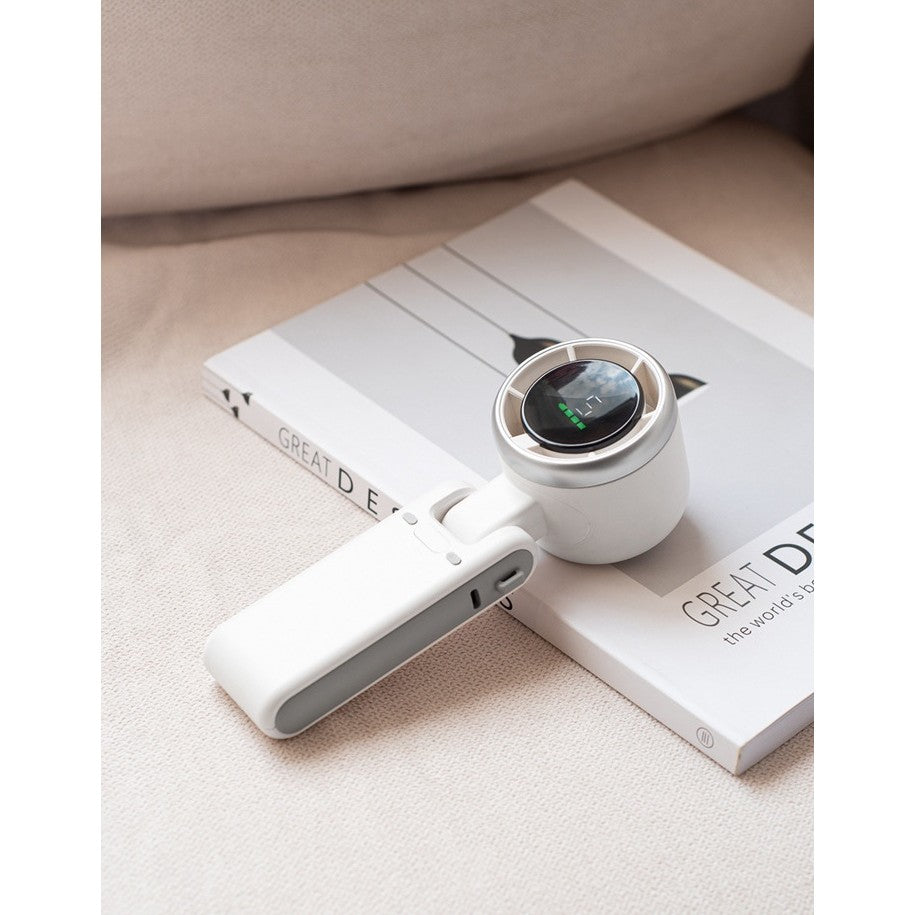 Mini Ventilator Portabil, 5 Trepte de Viteza, Afisaj Digital HD, Unghi Reglabil 180 Grade, Incarcare USB Type-C, Plastic Rezistent, 5.95 x 5.2 x 17.2 cm, Alb