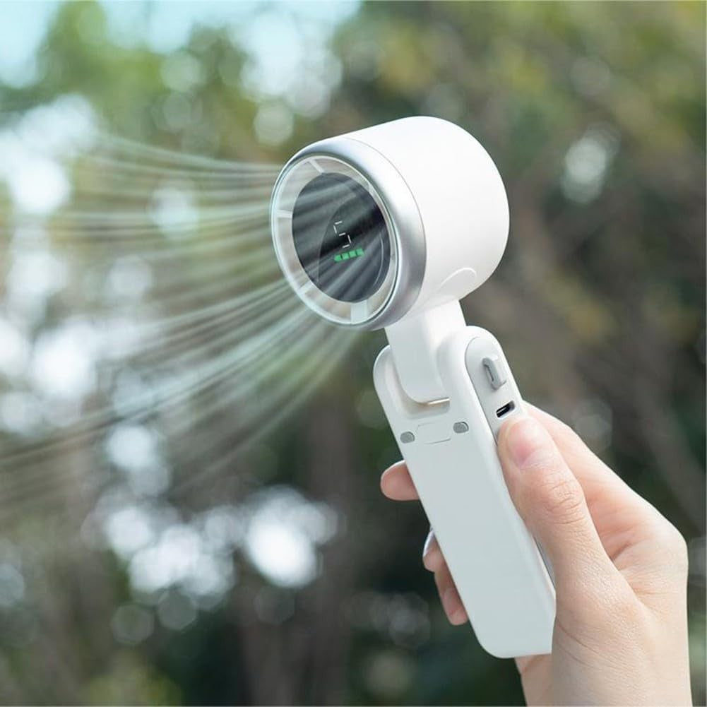 Mini Ventilator Portabil, 5 Trepte de Viteza, Afisaj Digital HD, Unghi Reglabil 180 Grade, Incarcare USB Type-C, Plastic Rezistent, 5.95 x 5.2 x 17.2 cm, Alb