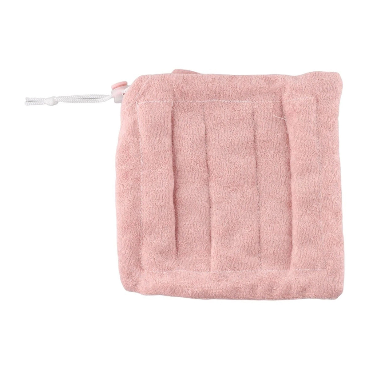 Prosop de Baie 2 în 1 cu Burete din Plasă, Față Dublă pentru Exfoliere și Spumare, Material PE și Textil Terry, cu Șnur de Agățat, 17 x 17 cm, Roz/Alb