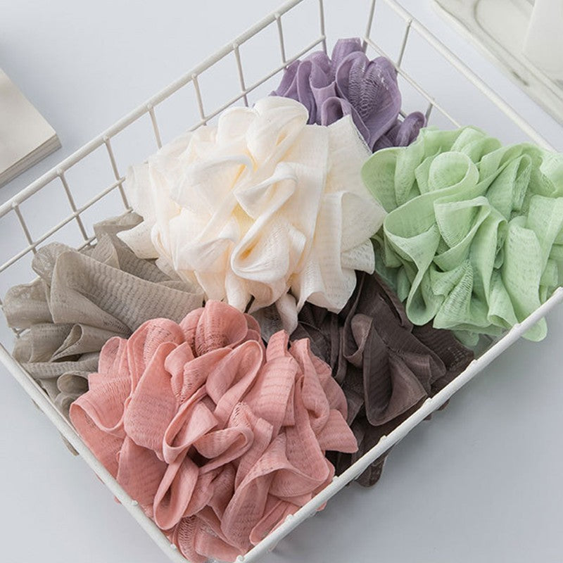 Prosop de Baie 2 in 1 cu Burete din Plasa, Manusa Duala pentru Curatare si Exfoliere, Material Terry si PE, Snur de Agatare, 17 x 17 cm, Alb/Bej