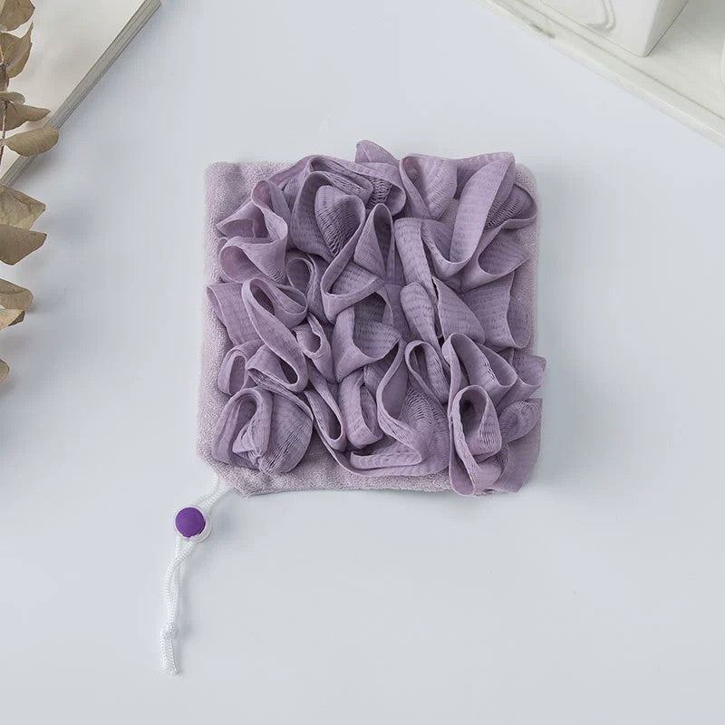 Prosop de Baie 2 in 1 cu Burete din Plasa, Manusa pentru Curatare si Exfoliere, Textura Dubla din PE si Material Terry, 17 x 17 cm, Mov