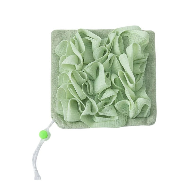 Prosop de Baie 2 in 1 cu Burete din Plasa, Curatare si Exfoliere Fata-Verso, Material PE si Tesatura Terry, 17 x 17 cm, Verde