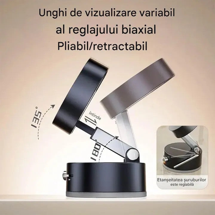 Suport Auto Magnetic Pentru Telefon, Fixare Prin Vid Cu Ventuza, Pliabil Si Retractabil, Rotatie 360 Grade, ABS, Negru