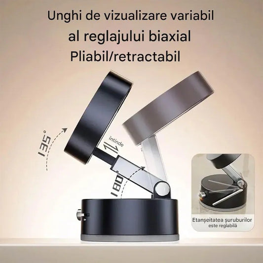 Suport Auto Magnetic Pentru Telefon, Fixare Prin Vid Cu Ventuza, Pliabil Si Retractabil, Rotatie 360 Grade, ABS, Negru