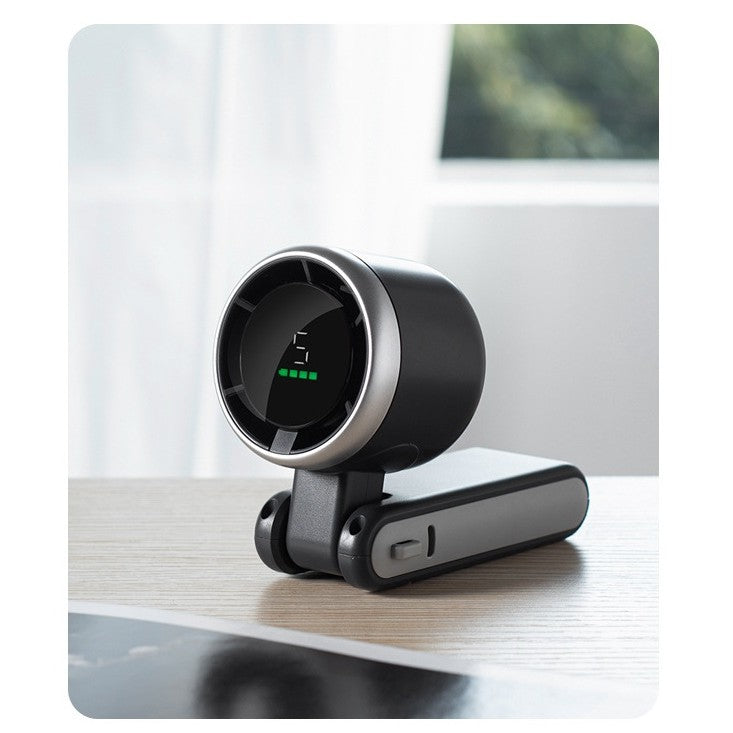 Mini Ventilator Portabil, Afișaj Digital HD și 5 Trepte de Viteză, Unghi Reglabil 180 Grade, Plastic Rezistent, Incarcare USB Type-C, 5.95 x 5.2 x 17.2 cm, Negru