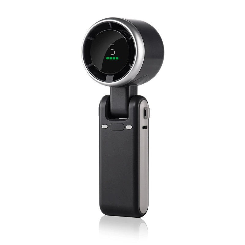 Mini Ventilator Portabil, Afișaj Digital HD și 5 Trepte de Viteză, Unghi Reglabil 180 Grade, Plastic Rezistent, Incarcare USB Type-C, 5.95 x 5.2 x 17.2 cm, Negru