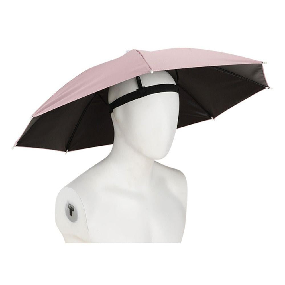 Umbrela de Cap pentru Pescuit si Activitati Outdoor, Protectie UV si Ploaie, Banda Elastica Reglabila, Cadru Otel cu 8 Spite, Tesatura Vinil, Diametru 69 cm, Roz