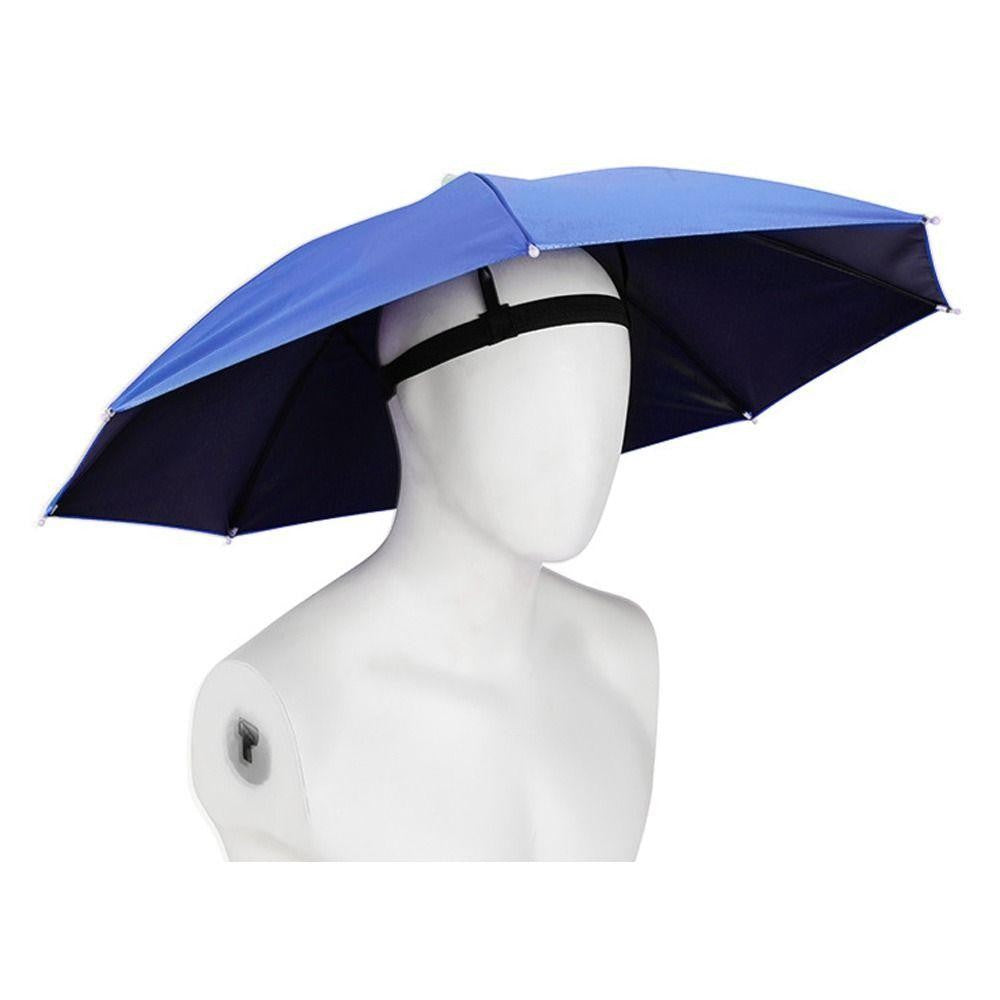 Umbrela De Cap Pentru Pescuit Si Gradinarit, Protectie UV Si Ploaie, Banda Elastica Reglabila, Cadru Otel, 8 Spite, Diametru 69 cm, Albastru Safir
