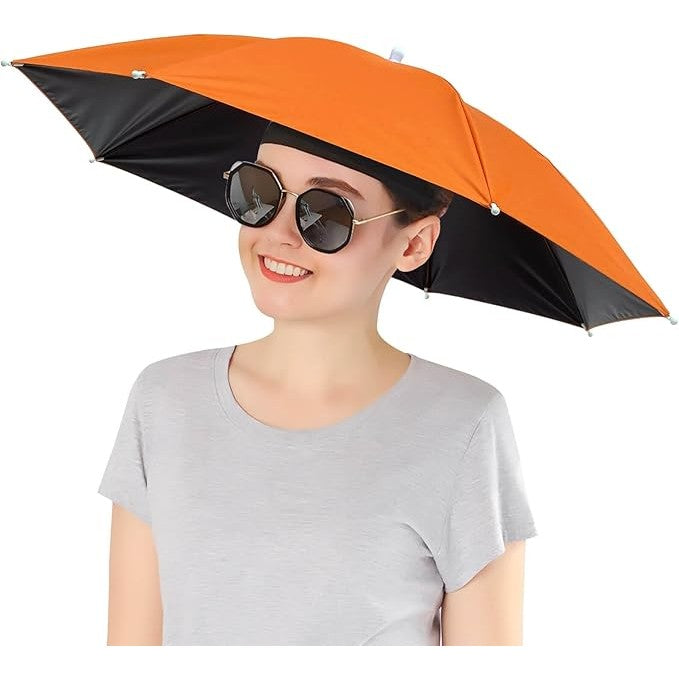 Umbrela De Cap Pentru Pescuit Si Gradinarit, Protectie UV Si Ploaie, Banda Elastica Reglabila, Tesatura Vinil Cu Cadru Otel, Diametru 69 cm, Portocaliu