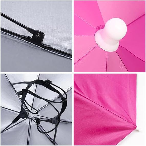 Umbrela de Cap pentru Pescuit si Drumetii, Protectie UV si Ploaie, Banda Elastica Reglabila, Cadru Otel, Diametru 69 cm, Fucsia