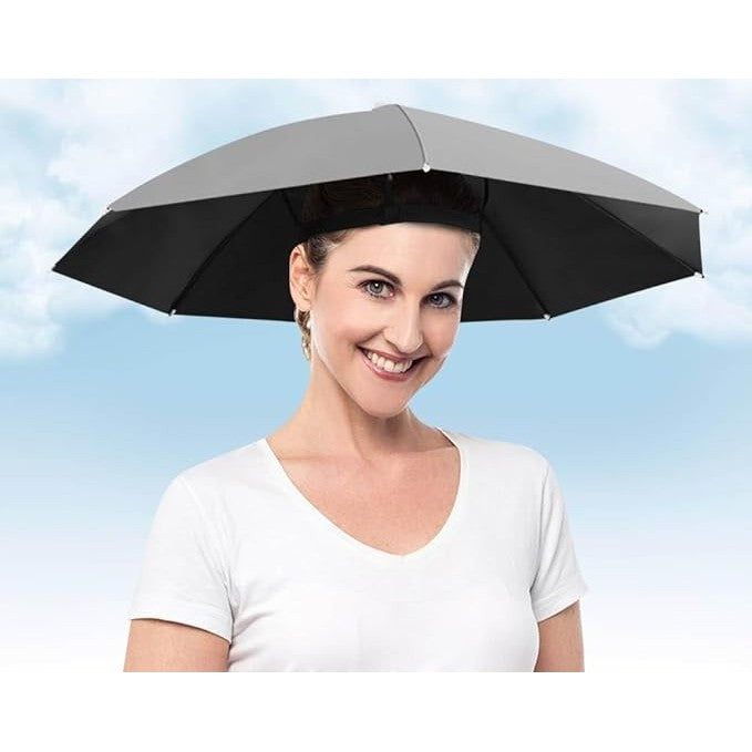 Umbrela de Cap pentru Pescuit si Drumetii, Protectie UV si Ploaie, Cadru Otel cu 8 Spite, Banda Elastica Reglabila, Tesatura Vinil, Diametru 69 cm, Gri