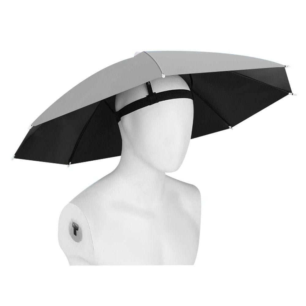 Umbrela de Cap pentru Pescuit si Drumetii, Protectie UV si Ploaie, Cadru Otel cu 8 Spite, Banda Elastica Reglabila, Tesatura Vinil, Diametru 69 cm, Gri