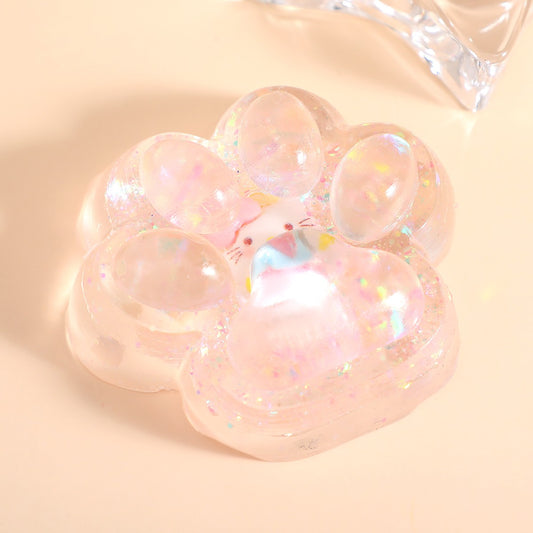 Jucarie Antistres Squishy, Model Labuta de Pisica Cat Paw, Revenire Lenta, Material TPR Moale, Transparent, 6.5 x 7 cm, 62 g