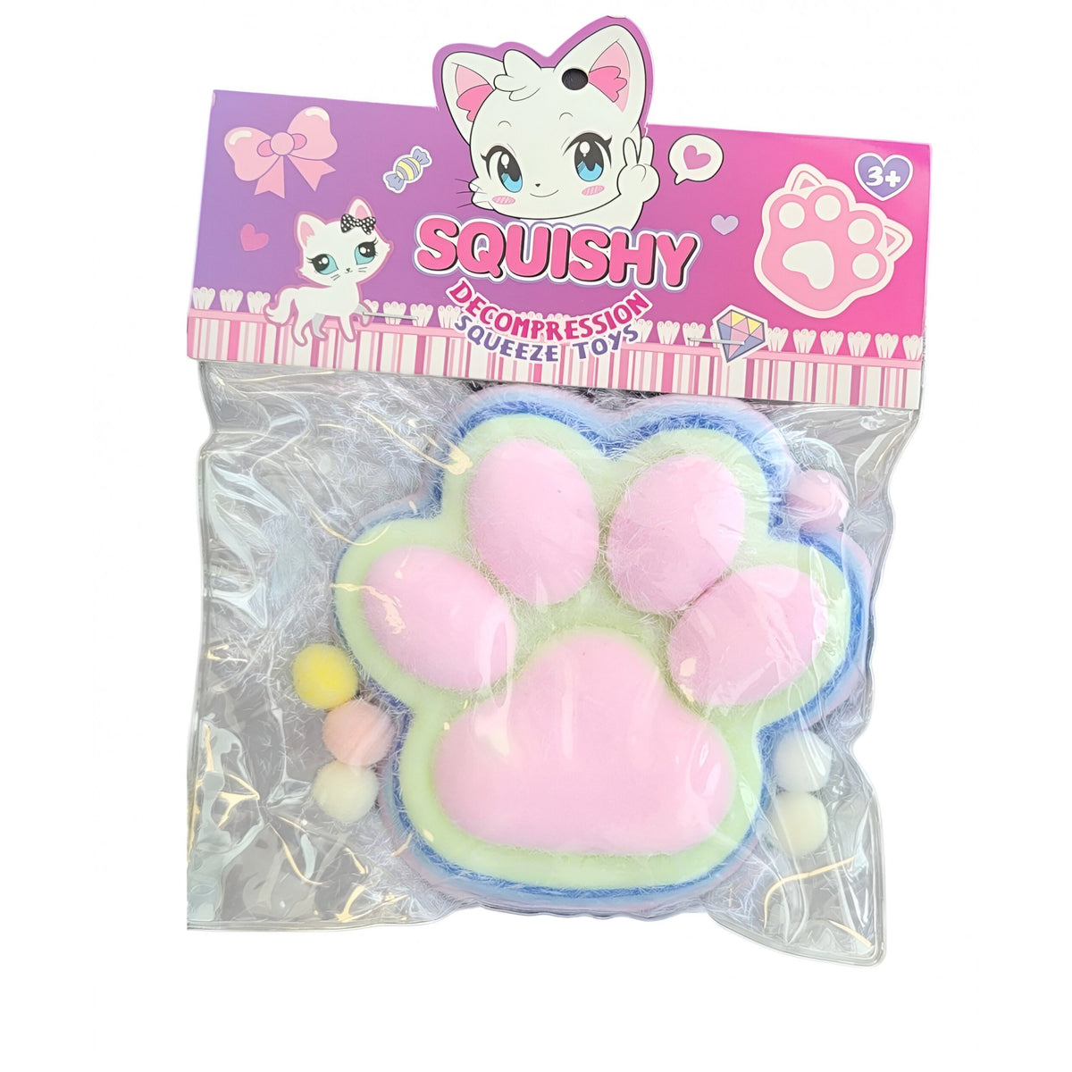 Jucarie Antistres Squishy Cat Paw, Model Labuta de Pisica cu Revenire Lenta, Material Texturat Moale, Ambalaj Transparent, 12.5x10.5 cm, 220g, Multicolor