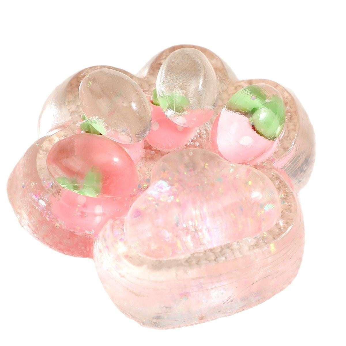 Jucarie Antistres Squishy, Model Labuta de Pisica Cat Paw, Revenire Lenta, Material TPR Moale, Transparent cu Insertii Animate, 6.5 x 7 cm, 62 g