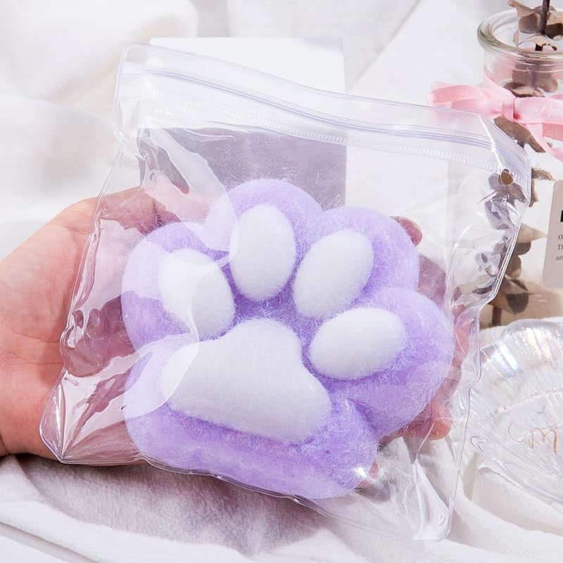 Jucarie Interactiva Squishy Antistres, Model Labuta de Pisica, Revenire Lenta, Material TPR Moale cu Textura Puf, 7.5 cm, Mov