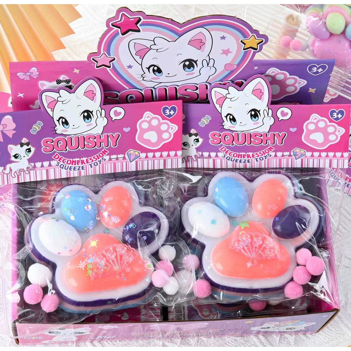 Jucarie Antistres Squishy, Model Labuta de Pisica Cat Paw cu Revenire Lenta, Material TPR Moale, 12.5x10.5 cm, 220g, Multicolor