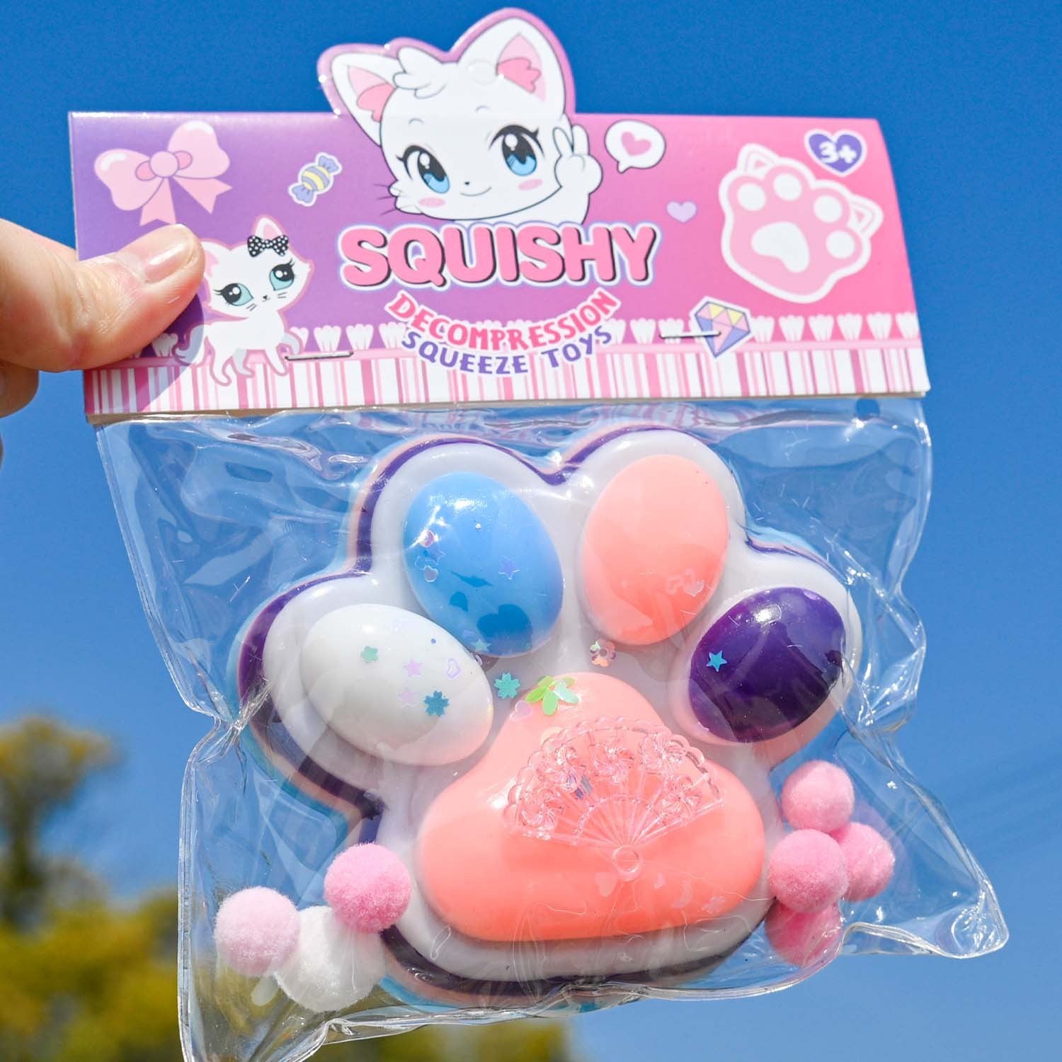 Jucarie Antistres Squishy, Model Labuta de Pisica Cat Paw cu Revenire Lenta, Material TPR Moale, 12.5x10.5 cm, 220g, Multicolor