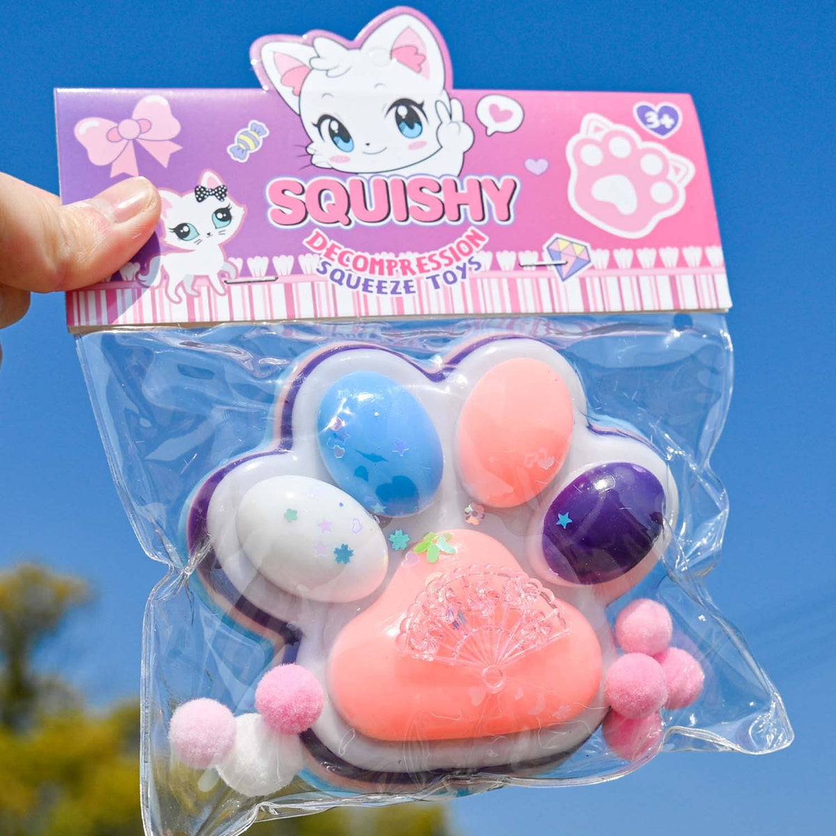 Jucarie Antistres Squishy, Model Labuta de Pisica Cat Paw cu Revenire Lenta, Material TPR Moale, 12.5x10.5 cm, 220g, Multicolor
