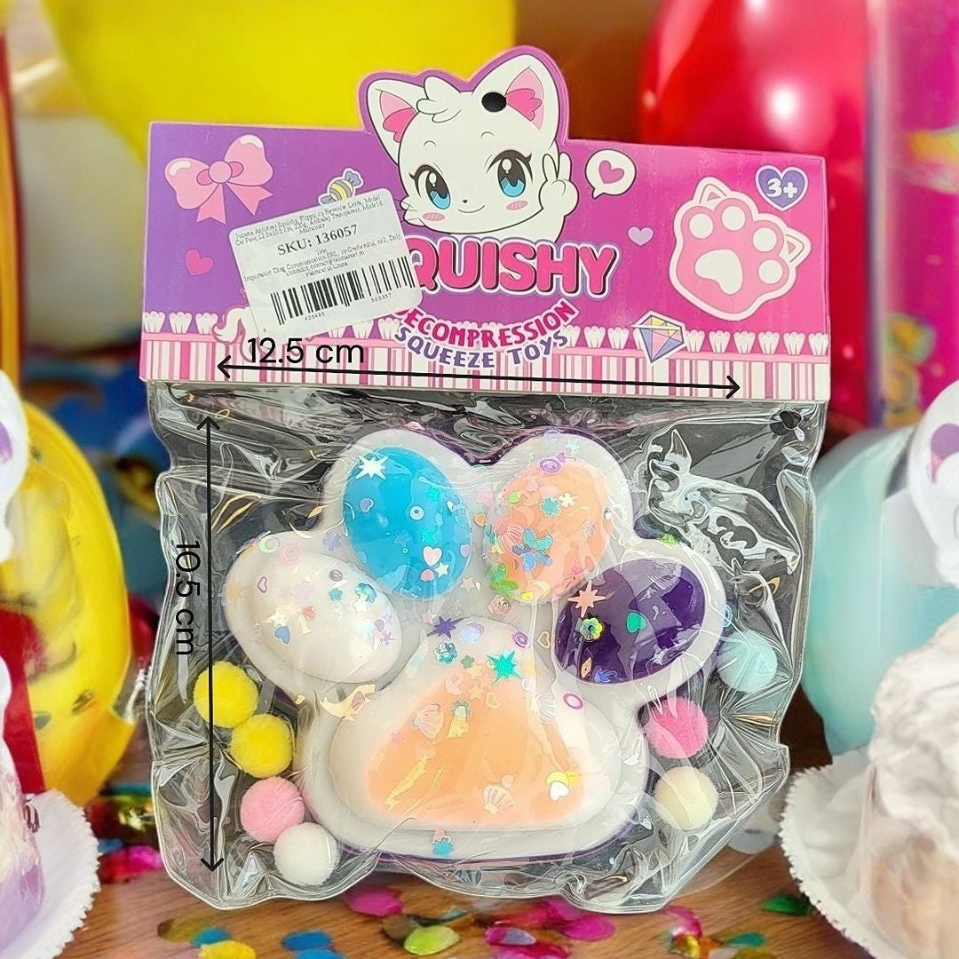 Jucarie Antistres Squishy Cat Paw, Model Labuta de Pisica cu Revenire Lenta, Squeeze Pinch Family, Silicon Moale, 12.5x10.5 cm, 220g, Albastru-Multicolor