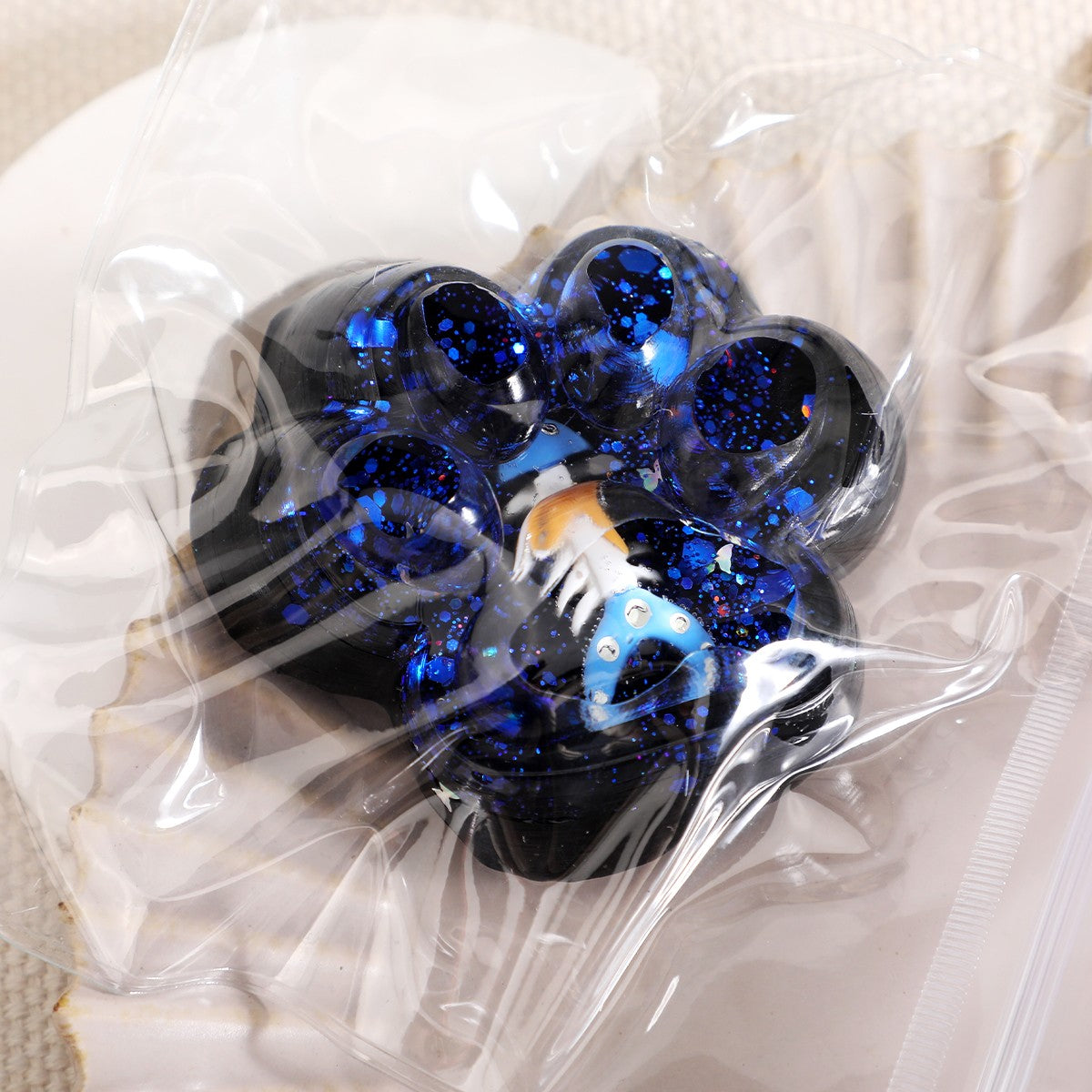 Jucarie Antistres Squishy, Model Labuta de Pisica Cat Paw, Revenire Lenta, Material TPR Moale, 6.5 x 6 cm, Model 3 Vietati Marine, Negru cu Insertii