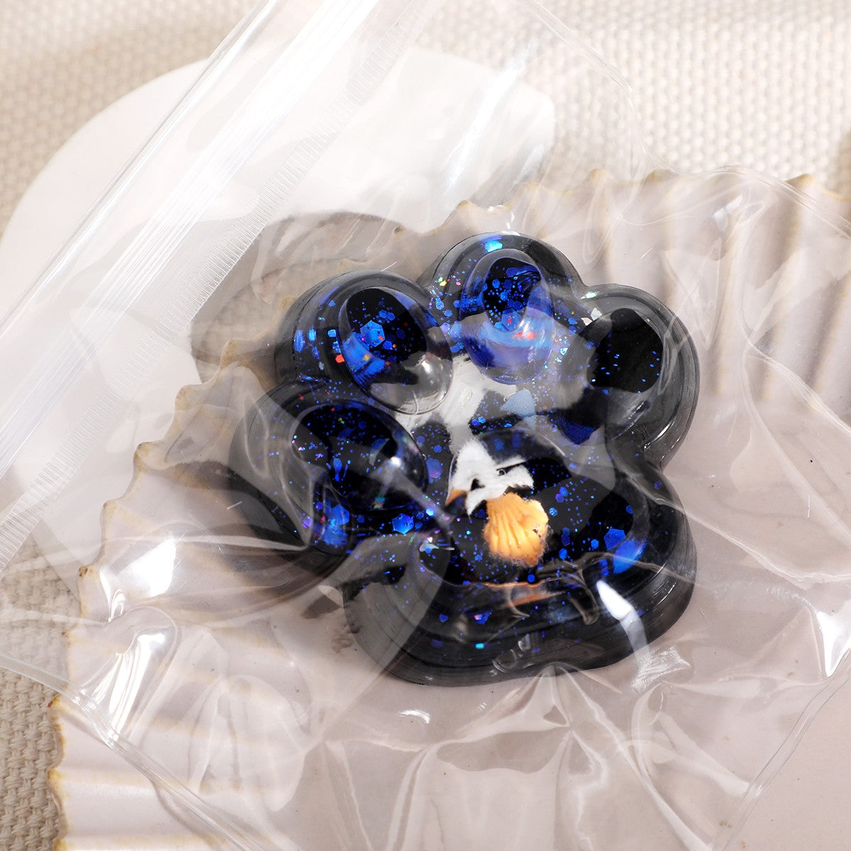 Jucarie Antistres Squishy, Model Labuta de Pisica Cat Paw, Revenire Lenta, Material TPR Moale, 6.5 x 6 cm, Model 3 Vietati Marine, Negru cu Insertii