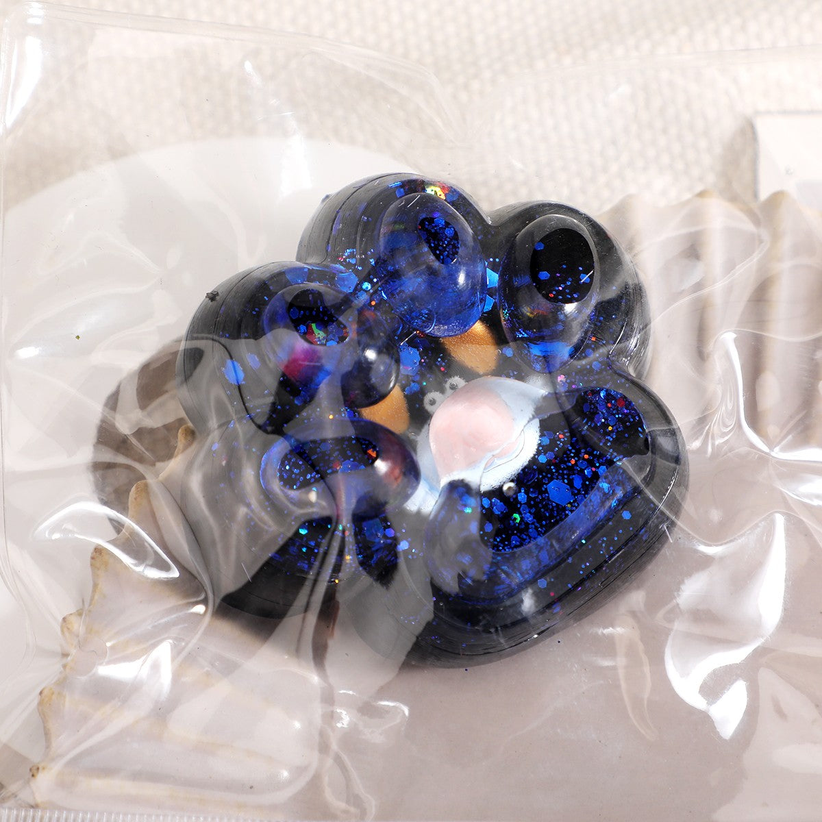 Jucarie Antistres Squishy, Model Labuta de Pisica Cat Paw, Revenire Lenta, Material TPR Moale, 6.5 x 6 cm, Model 3 Vietati Marine, Negru cu Insertii