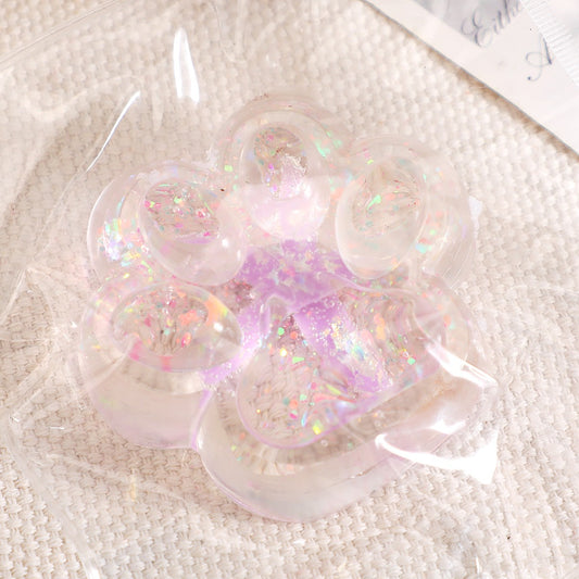Jucarie Antistres Squishy, Labuta de Pisica cu Revenire Lenta, Squeeze Pinch Family, Material TPR Moale, 6.5 x 7 cm, Model 2 Flori, Transparent