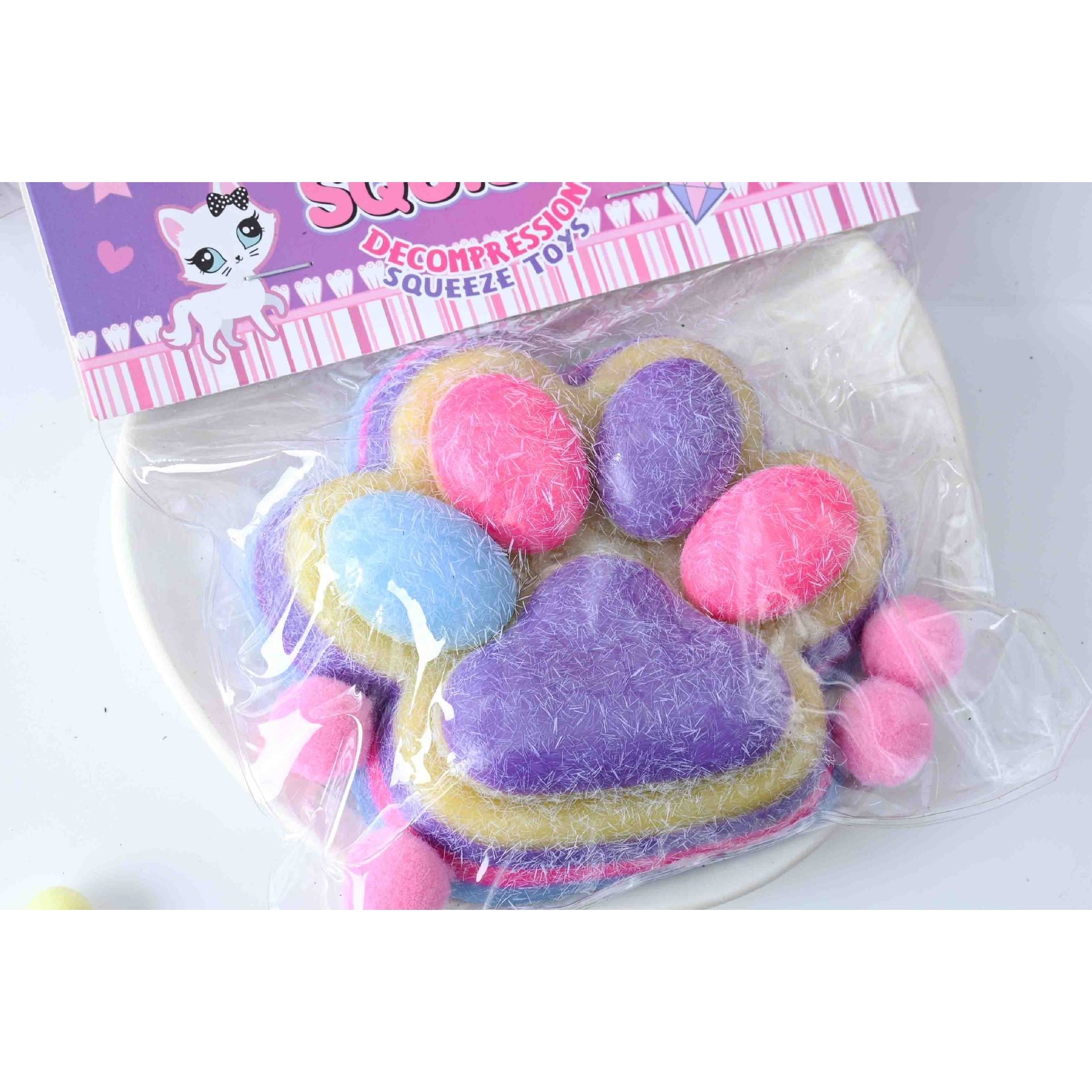 Jucarie Antistres Squishy, Labuta de Pisica Pufoasa cu Revenire Lenta, Squeeze Toy Senzoriala, Silicon Moale, 12.5x10.5 cm, 220g, Mov-Multicolor