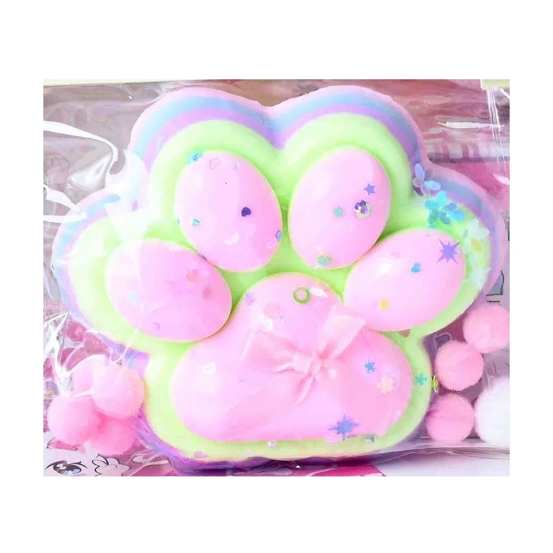 Jucarie Antistres Squishy, Model Labuta de Pisica, Revenire Lenta Slow Rising, Material Elastic Moale, Squeeze Pinch Family, 12.5 x 10.5 cm, 220g, Roz-Curcubeu