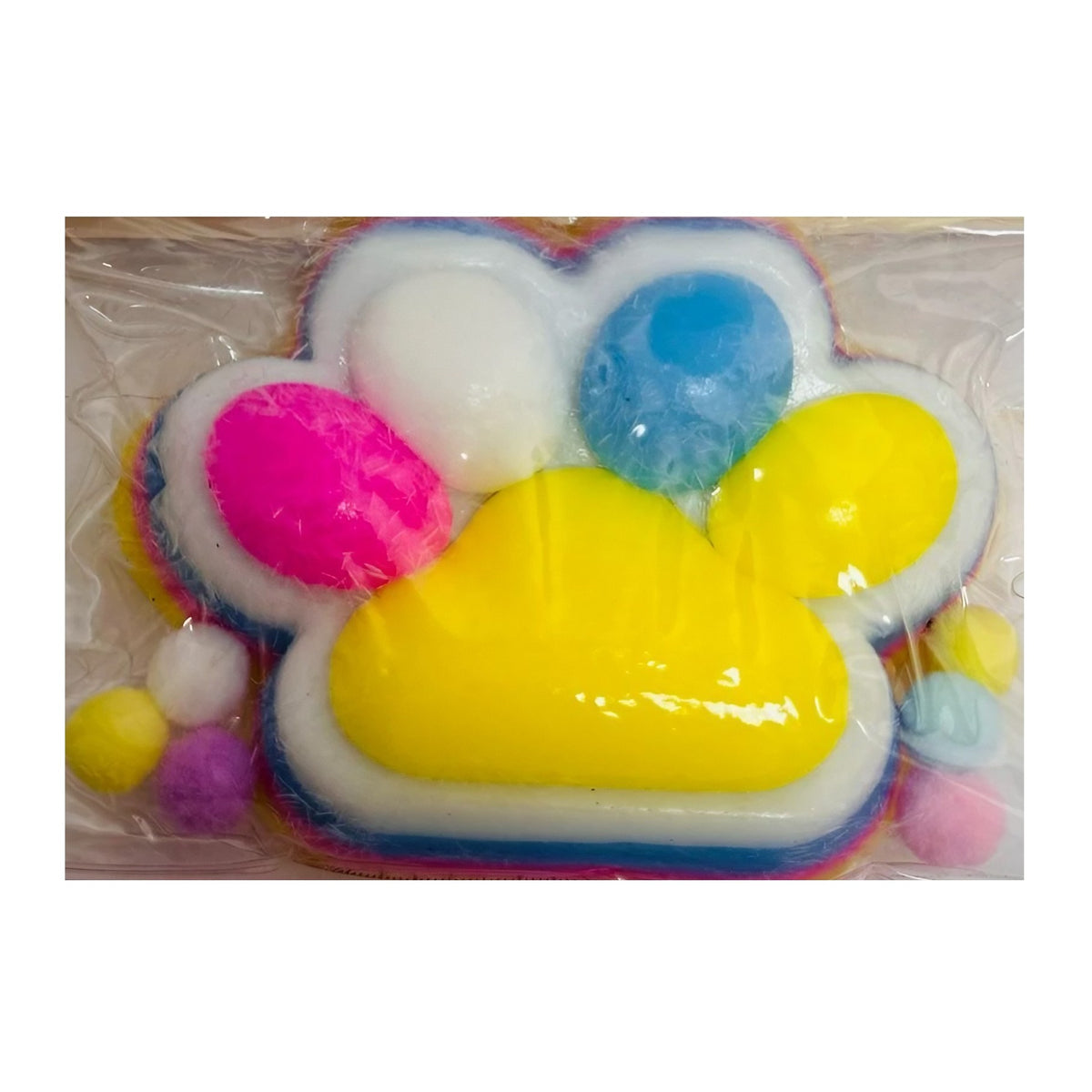 Jucarie Antistres Squishy, Model Labuta de Pisica Pufoasa cu Revenire Lenta, Spuma Moale Squeeze Pinch, 220g, 12.5 x 10.5 cm, Galben-Multicolor