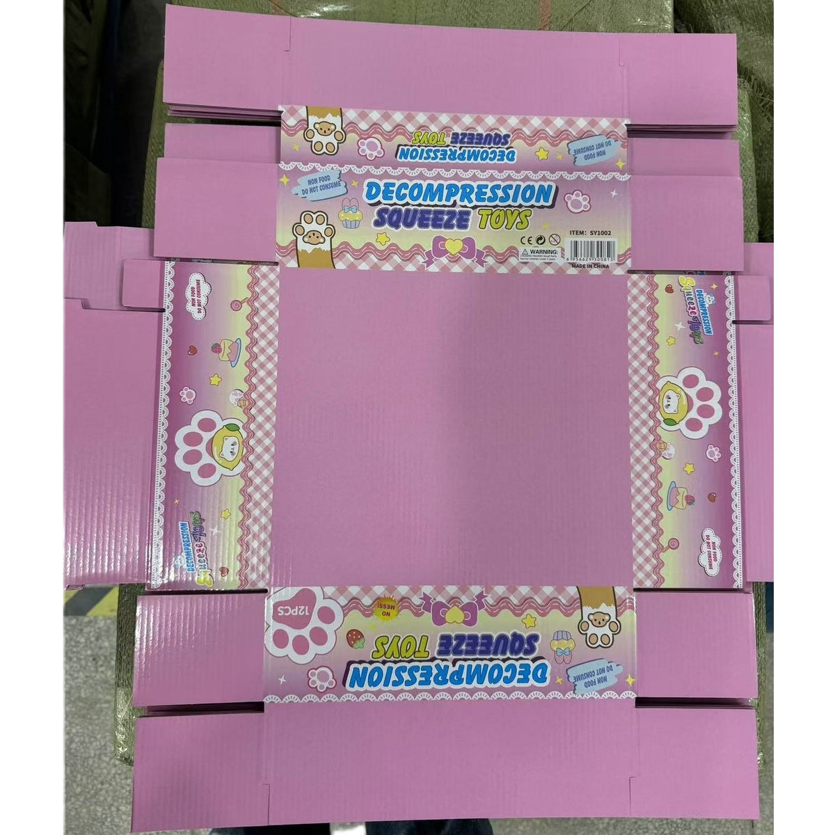 Cutie Depozitare si Ambalare pentru Jucarii Antistres Squishy Cat Paw, Capacitate 16 Piese, Carton Rezistent, 27 x 24 x 8 cm, Roz
