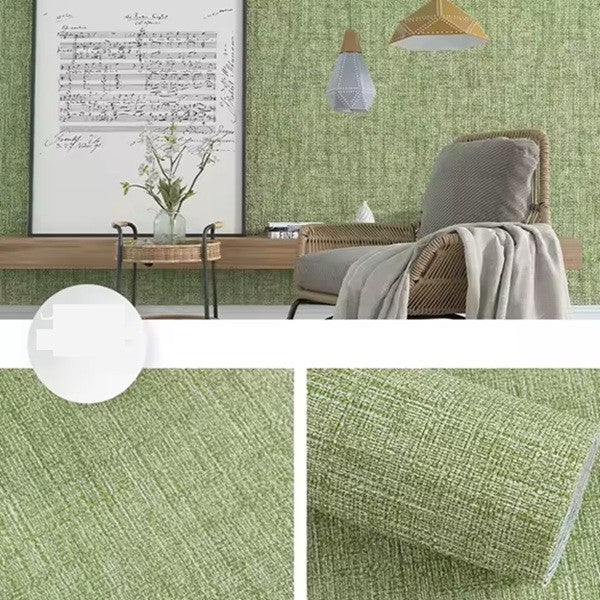 Rola Autoadeziva pentru Perete, Tapet Texturat Izolant, Panza de In si Spuma XPE, Rezistenta la Umezeala, 10 m x 50 cm, 2.5 mm Grosime, Verde Deschis
