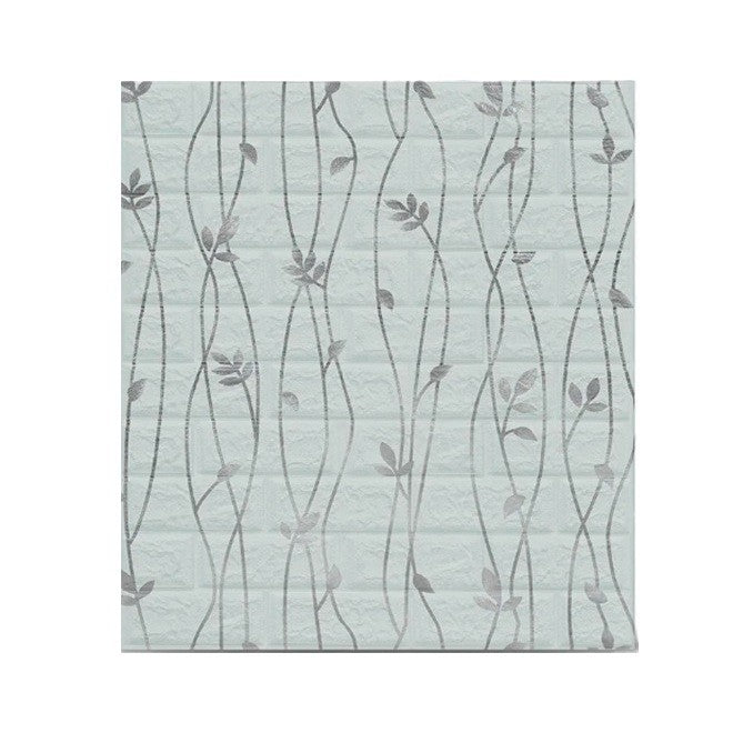 Tapet 3D Autoadeziv, Panouri Decorative Perete Impermeabile, Design Frunze Argintii, PVC, Set 10 Placi, 70 x 77 cm, Suprafata 5.3 mp, Gri