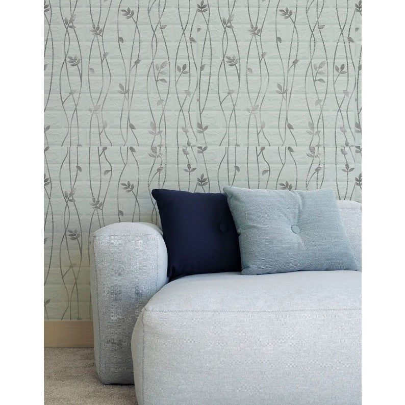 Tapet 3D Autoadeziv, Panouri Decorative Perete Impermeabile, Design Frunze Argintii, PVC, Set 10 Placi, 70 x 77 cm, Suprafata 5.3 mp, Gri