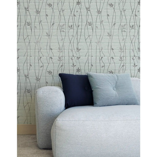 Tapet 3D Autoadeziv, Panouri Decorative Perete Impermeabile, Design Frunze Argintii, PVC, Set 10 Placi, 70 x 77 cm, Suprafata 5.3 mp, Gri