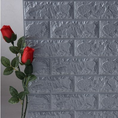 Tapet 3D Autoadeziv, Panouri Decorative Model Caramida, Impermeabil si Lavabil, PVC, Argintiu, Set 10 Placi, 70 x 77 cm, Grosime 2.5 mm, Acopera 5.3 mp
