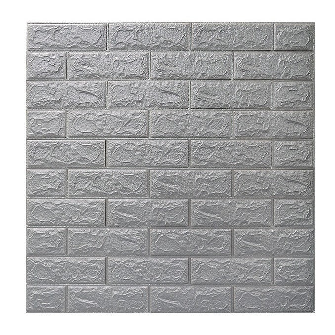 Tapet 3D Autoadeziv, Panouri Decorative Model Caramida, Impermeabil si Lavabil, PVC, Argintiu, Set 10 Placi, 70 x 77 cm, Grosime 2.5 mm, Acopera 5.3 mp